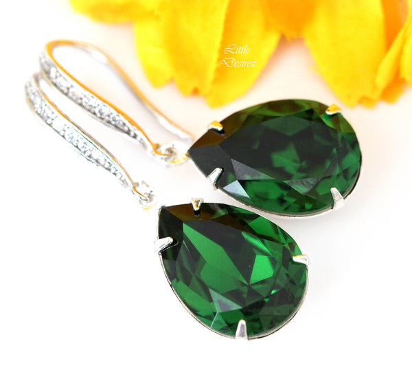 Dark Green Earrings Emerald Earrings Bridal Earrings Deep Green Earrings Dangle Earrings  Crystal Jewelry Bridesmaid Earrings DM31H