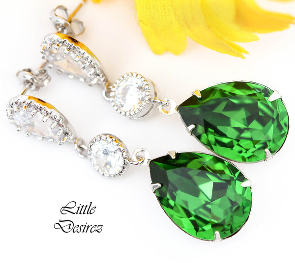 Green Earrings  Crystal Earrings Fern Green Emerald Earrings Cubic Zirconia Earrings Bridesmaid Gift Bridal Party Jewelry FG31PC