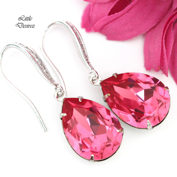 Pink Earrings for Women Pear Bridal Jewelry Gift for Her Bridal Pink Earrings Crystal Earrings Pink Jewelry Bridesmaid Earrings RP31H