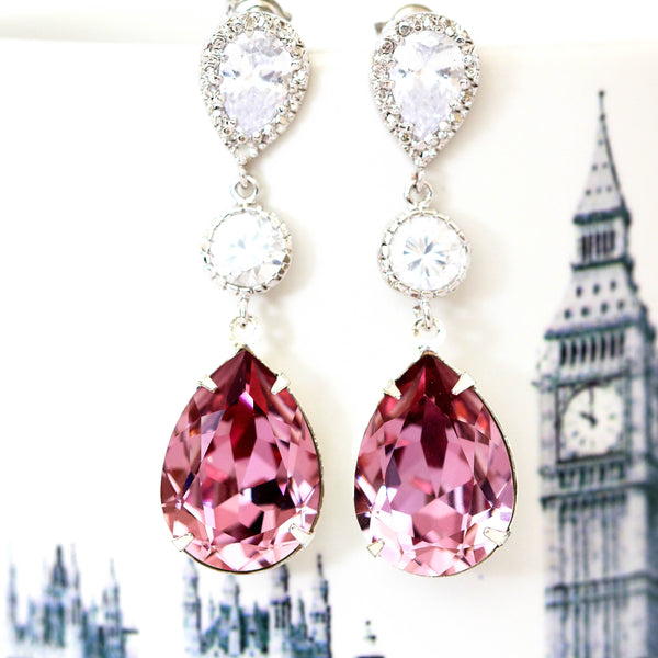 Light Pink Earrings Crystal Earrings Antique Pink Pastel Pink Earrings Bridal Earrings Bridesmaid Long Earrings Blush Pink BP31PC
