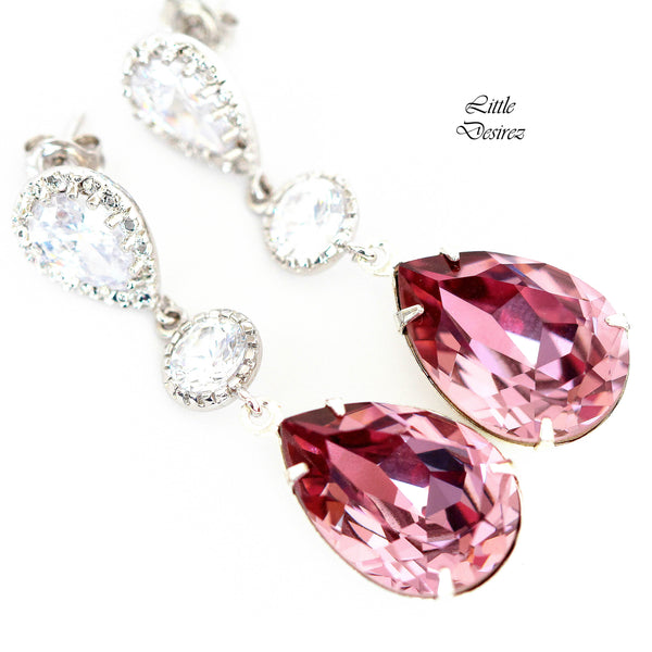 Light Pink Earrings Crystal Earrings Antique Pink Pastel Pink Earrings Bridal Earrings Bridesmaid Long Earrings Blush Pink BP31PC