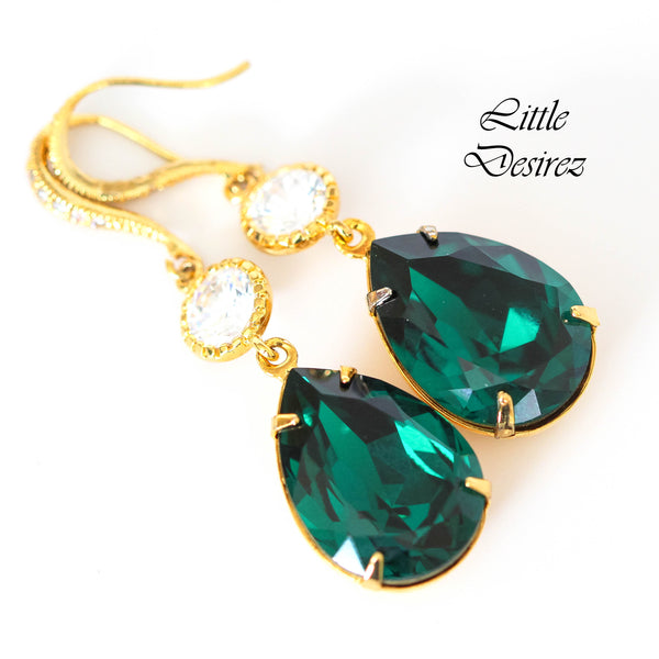 Emerald Green Earrings Bridal Earrings  Green Earring Cubic Zirconia 16k Gold Plated Setting Bridesmaid Gift Wedding Jewelry EM31HC