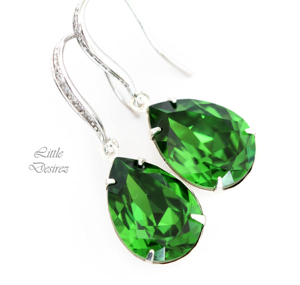 Green Earrings Bright Green Earrings Bridesmaid Earrings  Crystal Fern Green Teardrop Earrings Sparkly Bridal Wedding Earring FG31H