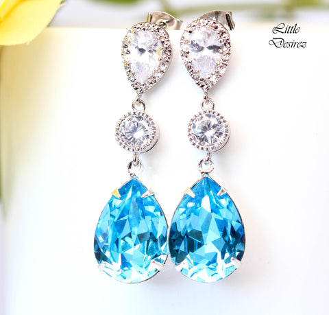 Aquamarine Earrings Aqua Blue Earrings Something Blue ideas Bridal Earrings Bridesmaid Earrings Gift for Her CZ Earrings  AQ31PC