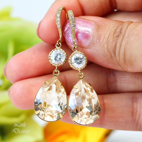 Champagne Earrings Peach Earrings Silk Crystal Bridesmaid Gift Bridal Party Jewelry Gold Earrings Bridal Earrings CH31HC