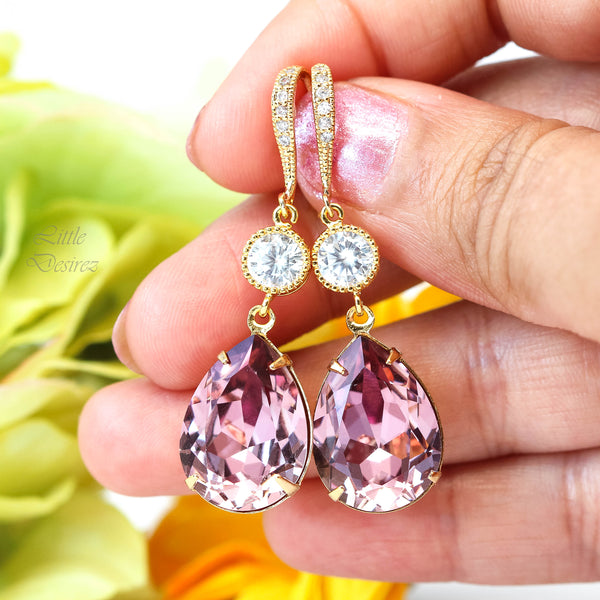 Blush Pink Earrings Antique Pink Earrings Teardrop Earrings Vintage Inspired Rose Pink Bridesmaid Gift Wedding Jewelry BP31HC