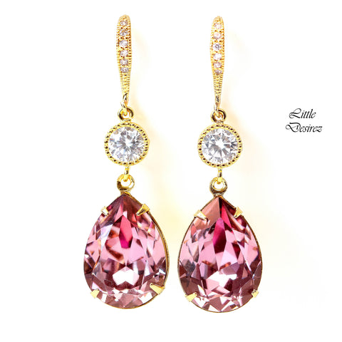 Blush Pink Earrings Antique Pink Earrings Teardrop Earrings Vintage Inspired Rose Pink Bridesmaid Gift Wedding Jewelry BP31HC