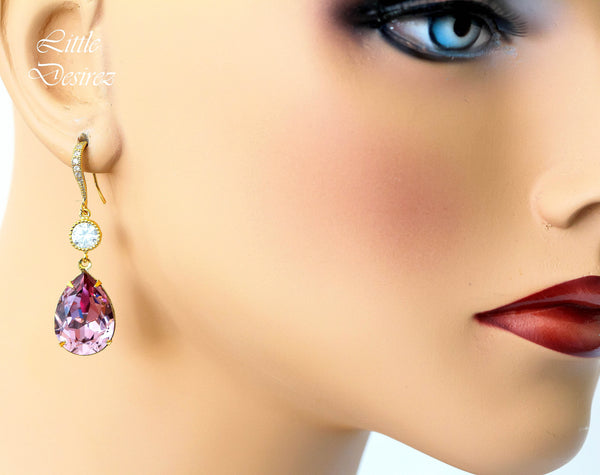 Blush Pink Earrings Pale Pink Earrings Antique Pink Crystal Drop Earrings Bridesmaid Earrings Vintage Pink Fancy Earrings BP31HC