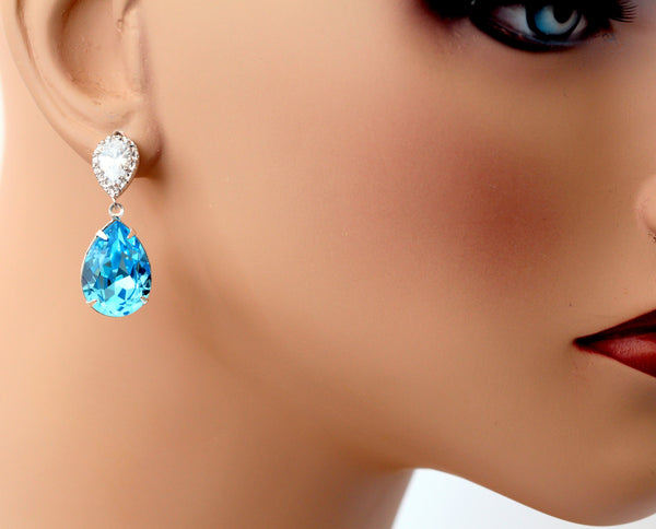 Blue Crystal Drop Earrings Blue Earrings Turquoise Earrings Wedding Jewelry TQ31P