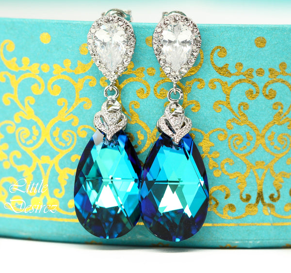 Blue Jewelry Set Necklace & Earrings  Jewelry Set Bridesmaid Jewelry Bermuda Blue Peacock Jewelry Bridal Wedding CZ Jewelry BB32JS