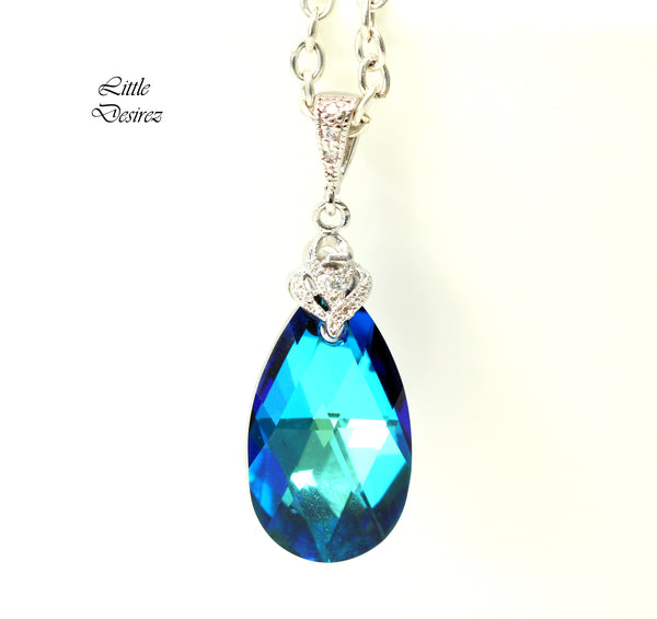 Bermuda Blue  Crystal Necklace Blue Necklace Bridal Necklace Bridesmaid Necklace Blue Bridal Pendant Teal Blue Necklace BB32N