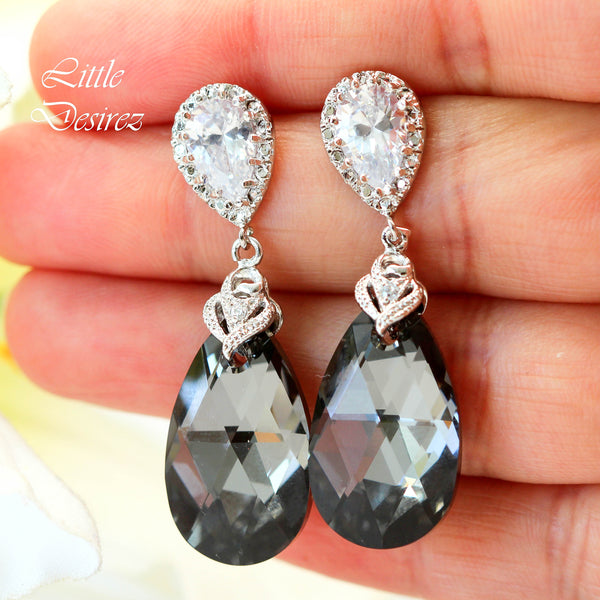 Grey Earrings Charcoal Earrings Gift for Her Bridesmaids Earrings Crystal Earrings Gray Earrings Black Diamond Cubic Zirconia Earrings SN32P