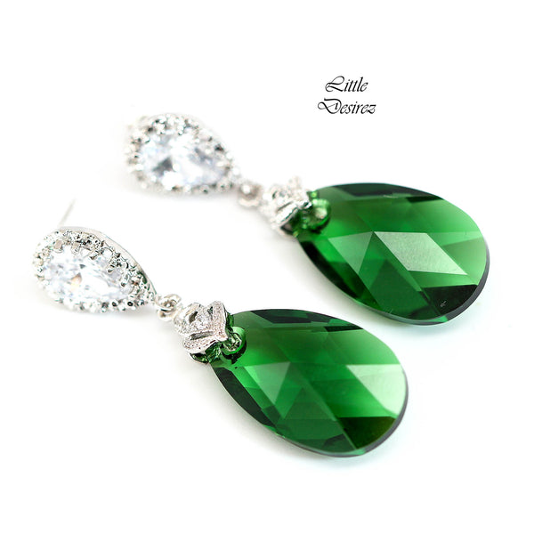 Green Earrings Emerald Earrings  Crystal Dark Moss Earrings Dark Green Earring Cubic Zirconia Bridesmaid Gift Holiday Jewelry DM32P