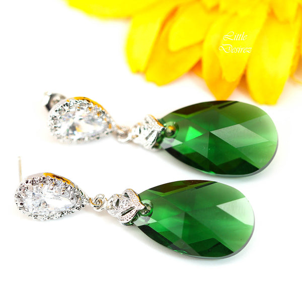 Green Earrings Emerald Earrings  Crystal Dark Moss Earrings Dark Green Earring Cubic Zirconia Bridesmaid Gift Holiday Jewelry DM32P