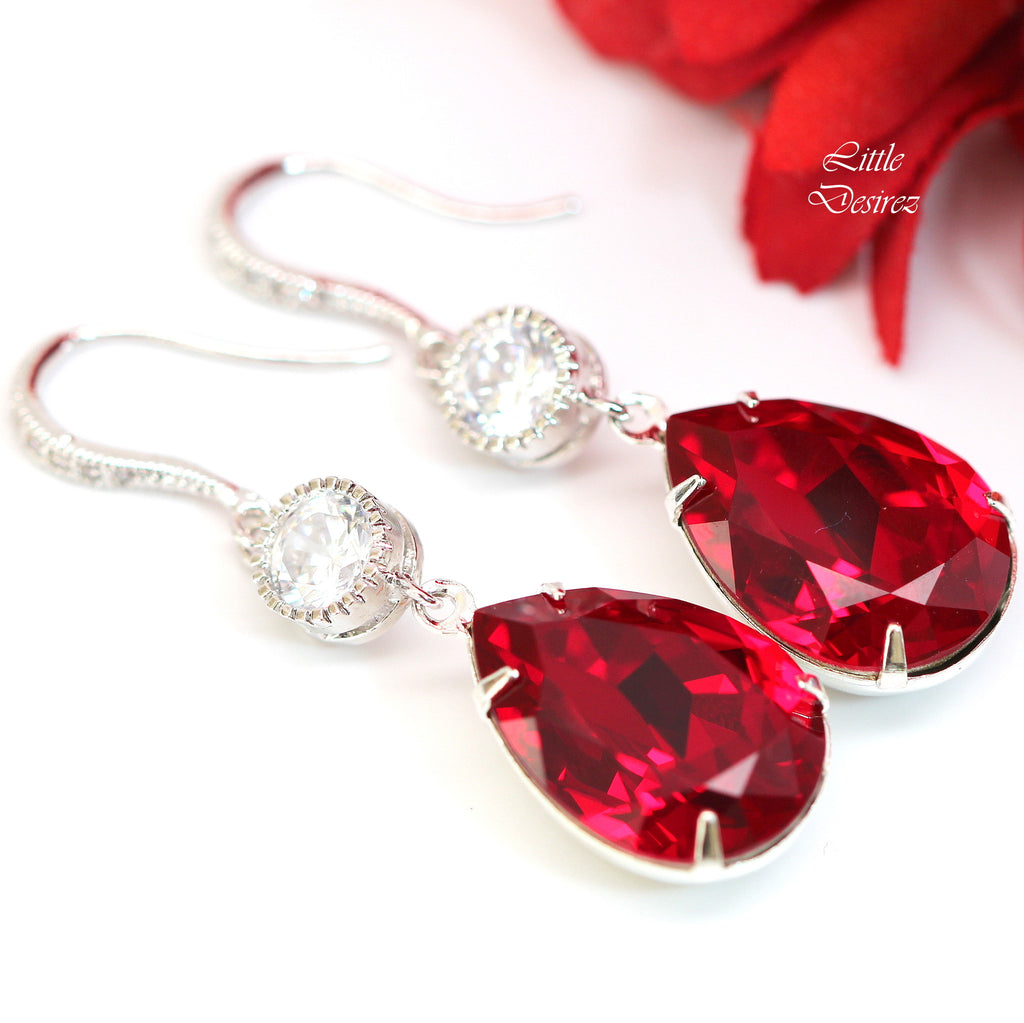 Red Swarovski Crystal Earrings, Long Red Earrings, Red Crystal Earrings,  Colorful Earrings, Red Jewelry 