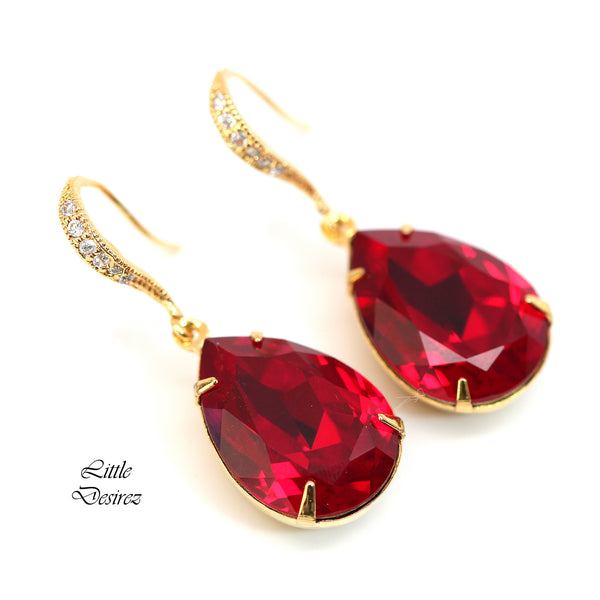 Red Gold Earrings Dark Red Earrings Deep Red Earrings Crimson Earrings Bridesmaids Earrings Sparkly Wedding Earrings SI31H