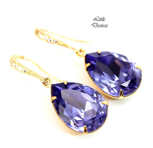 Purple Gold Earrings Tanzanite Earrings Purple Drop Earrings  Crystal Teardrop Lilac Lavender Bridesmaid Gift Bridal Earrings TZ31H