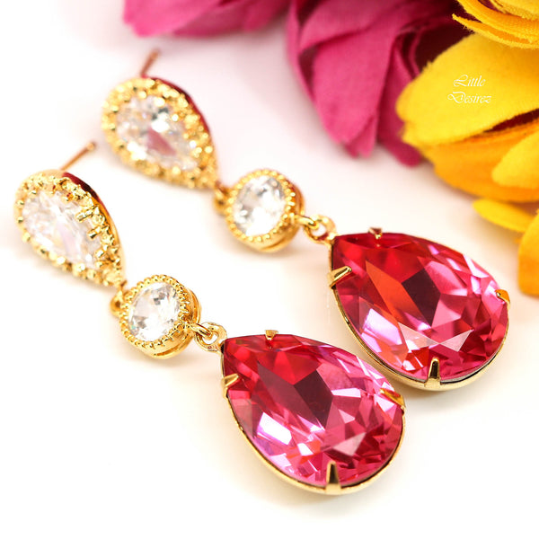 Pink Jewelry Set Hot Pink Earrings Necklace Austrian Crystal Rose Pink Fuchsia Pink Bridesmaid Gift Cubic Zirconia Hypoallergenic RP31JS