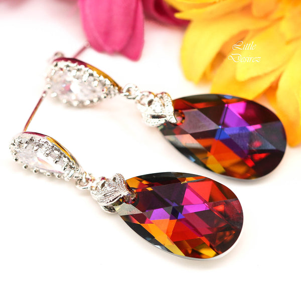 Earrings Volcano Crystal Bridal Earrings Cubic Zirconia Statement Earrings Bridesmaids Gifts Cobalt Purple Orange VO32P