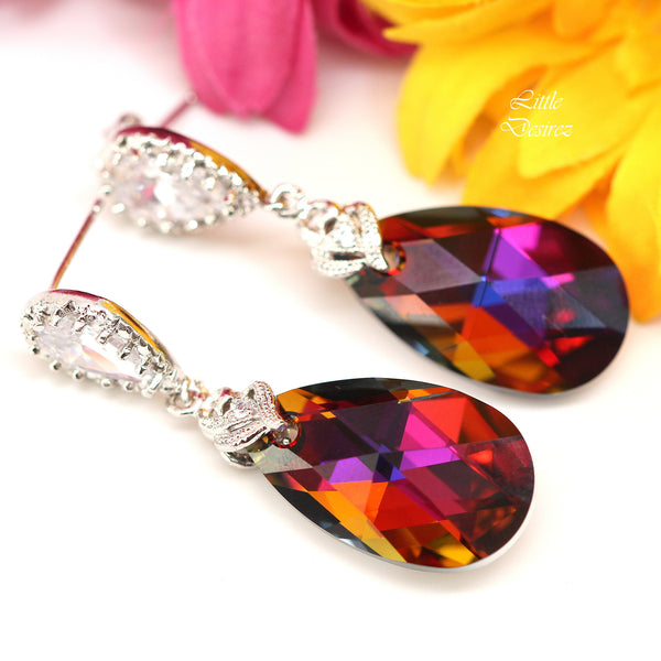 Bridesmaid Gift Volcano Crystal Earrings & Necklace Set Cobalt Purple Orange Cubic Zirconia Jewelry Statement Jewelry VO32JS