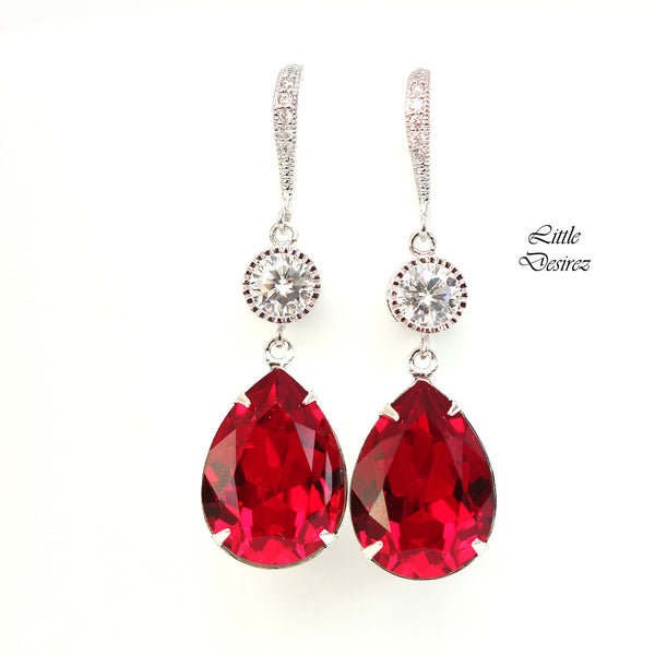 Red Earring Red Jewelry Holiday Jewelry  Crystal Siam Dark Red Earrings Cubic Zirconia Rhodium Plated Garnet Ruby Crimson SI31HC