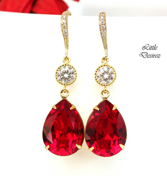 Red Earring Red Jewelry Holiday Jewelry  Crystal Siam Dark Red Earrings Cubic Zirconia Rhodium Plated Garnet Ruby Crimson SI31HC