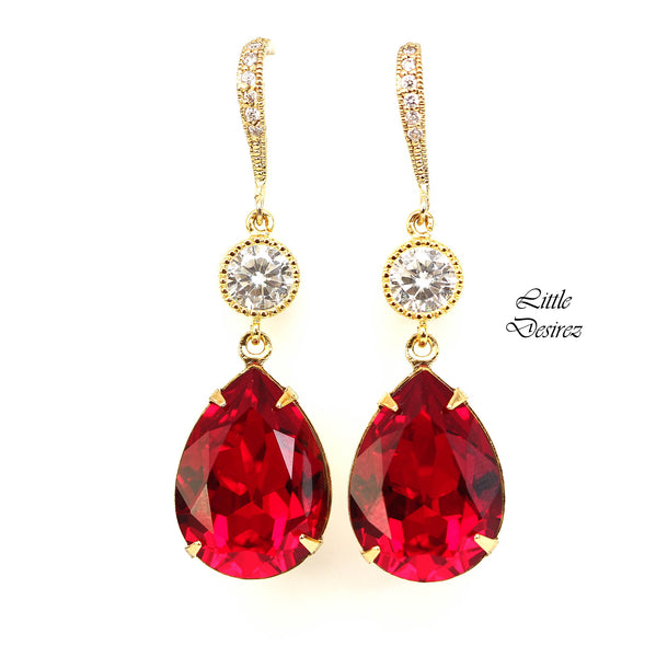 Red Earring Red Jewelry Holiday Jewelry  Crystal Siam Dark Red Earrings Cubic Zirconia Rhodium Plated Garnet Ruby Crimson SI31HC