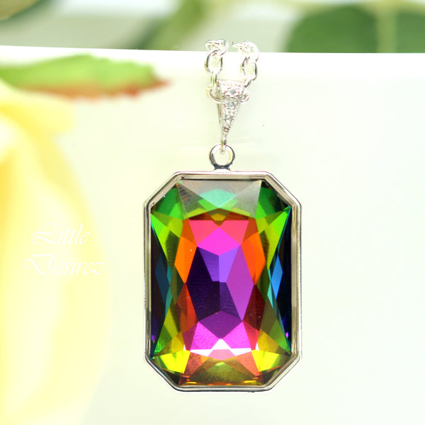 Vitrail Medium Necklace Crystal Large Pendant Emerald Cut Stone Bridesmaid Gift Sparkly Statement Necklace Colorful Pendant VM41N