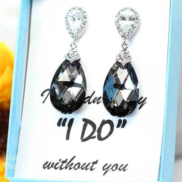 Grey Earrings Charcoal Earrings Gift for Her Bridesmaids Earrings Crystal Earrings Gray Earrings Black Diamond Cubic Zirconia Earrings SN32P