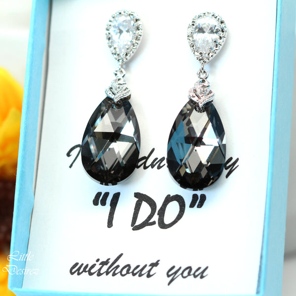 Charcoal Grey Earrings and Necklace Set Bridesmaid Gift Grey Jewelry Set  Silver Night Crystal Cubic Zirconia Jewelry SN32JS