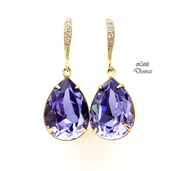 Purple Gold Earrings Tanzanite Earrings Purple Drop Earrings  Crystal Teardrop Lilac Lavender Bridesmaid Gift Bridal Earrings TZ31H