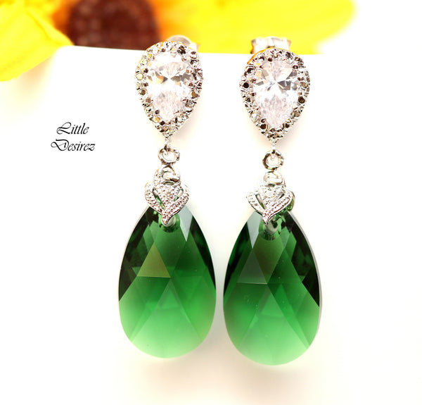 Green Earrings & Necklace Set Emerald Green Jewelry Bridesmaid Gift Jewelry Dark Green Earrings Emerald Holiday Jewelry DM32JS