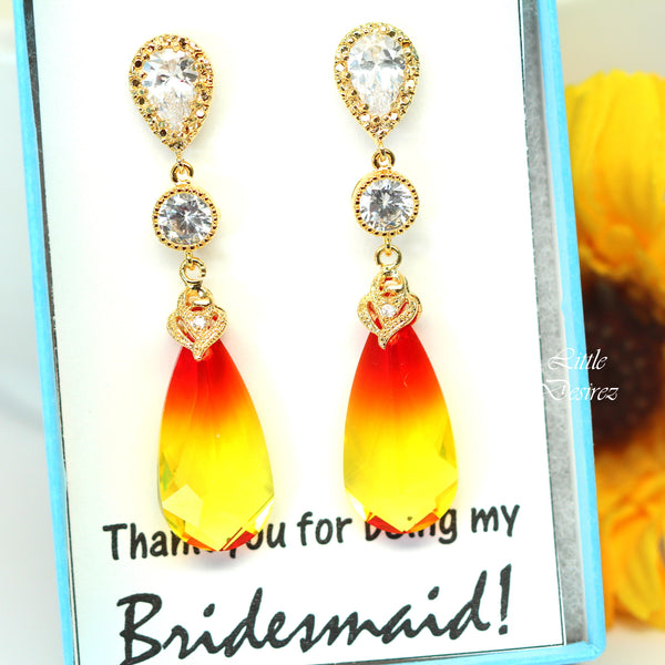 Yellow & Red Earrings Fire Opal Teardrop Crystal Statement Earrings Bridal Earrings Bridesmaid Earring Sparkly Earring FO33PC