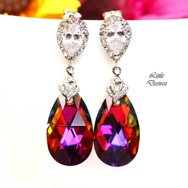 Earrings Volcano Crystal Bridal Earrings Cubic Zirconia Statement Earrings Bridesmaids Gifts Cobalt Purple Orange VO32P