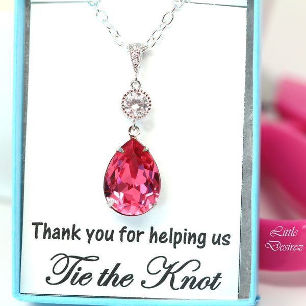 Hot Pink Necklace Crystal Pink Necklace Bridal Teardrop Necklace Bridesmaid Necklace Sparkly Cubic Zirconia Pink Magenta RP31N