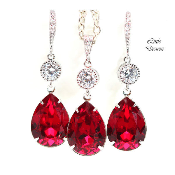 Red Earring Red Jewelry Holiday Jewelry  Crystal Siam Dark Red Earrings Cubic Zirconia Rhodium Plated Garnet Ruby Crimson SI31HC