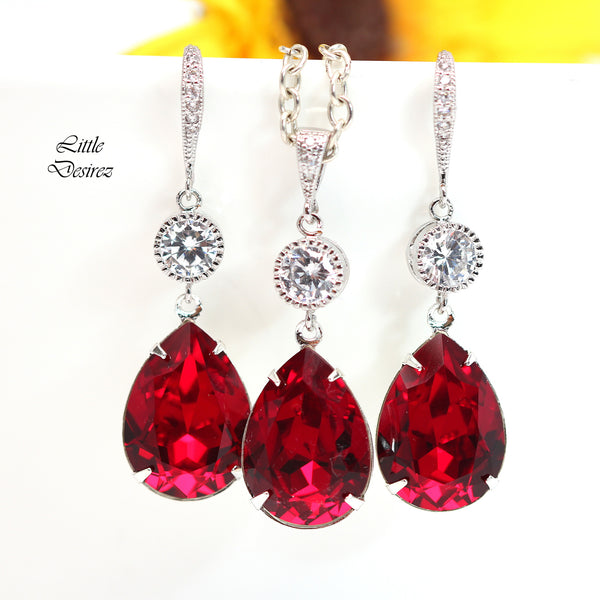 Red Earrings and Necklace Set Bridal Jewelry Bridesmaid Gift Set  Necklace Earrings Set Dark Red Earrings Holiday Jewelry SI31JS