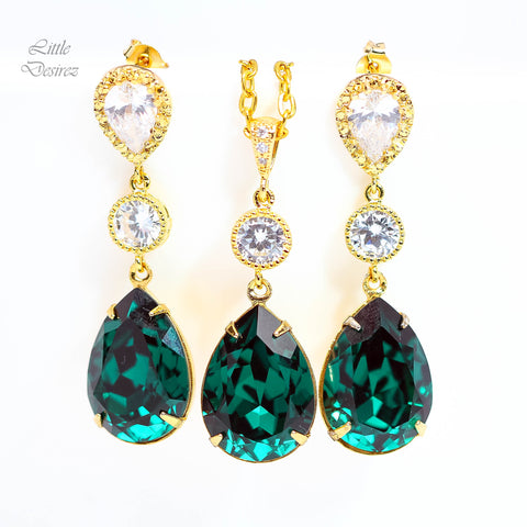 Emerald Earrings and Necklace Jewelry Set Emerald Earrings Green Accessory EM31JS