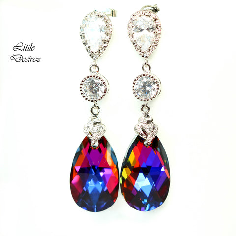 Volcano Crystal Earrings Cobalt Purple Orange Cubic Zirconia Statement Earrings Bridesmaid Gift Lightweight VO32PC