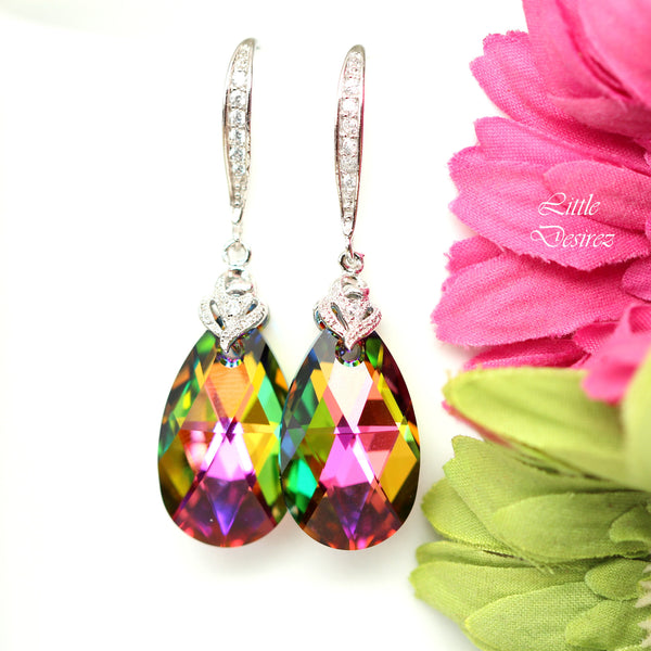 Dangle Earrings Pink Green Earrings & Necklace Set Bridesmaid Jewelry Vitrail Medium Fuchsia Emerald Sterling Silver Hypoallergenic VM32JS