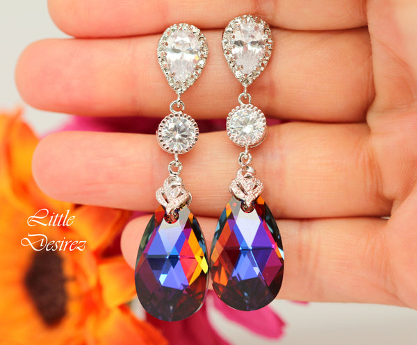 Bridesmaid Gift Volcano Crystal Earrings & Necklace Set Cobalt Purple Orange Cubic Zirconia Jewelry Statement Jewelry VO32JS