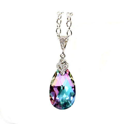 Vitrail Light Necklace  Crystal Teardrop Pendant Sparkly Cubic Zirconia Purple Pink Mauve Lilac Lavender Bridesmaid Necklace VL32N