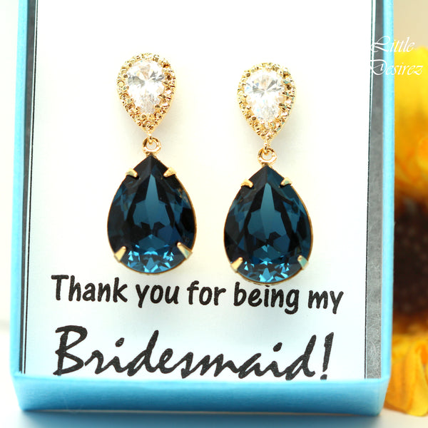 Navy Blue Earrings for Wedding Navy and Gold Earrings Bridal Earrings Navy Blue Bridesmaid Earrings Blue Navy Earrings Gift for Her MO31P