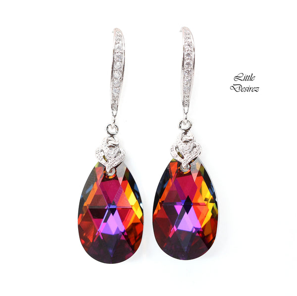 Bridesmaid Gift Volcano Crystal Earrings & Necklace Set Cobalt Purple Orange Cubic Zirconia Jewelry Statement Jewelry VO32JS