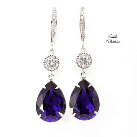 Purple Bridal Earrings Dark Purple Crystal Bridesmaid Earrings  Purple Velvet Eggplant Plum Deep Purple Jewelry CZ Earrings PV31HC