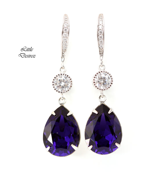 Purple Bridal Earrings Dark Purple Crystal Bridesmaid Earrings  Purple Velvet Eggplant Plum Deep Purple Jewelry CZ Earrings PV31HC