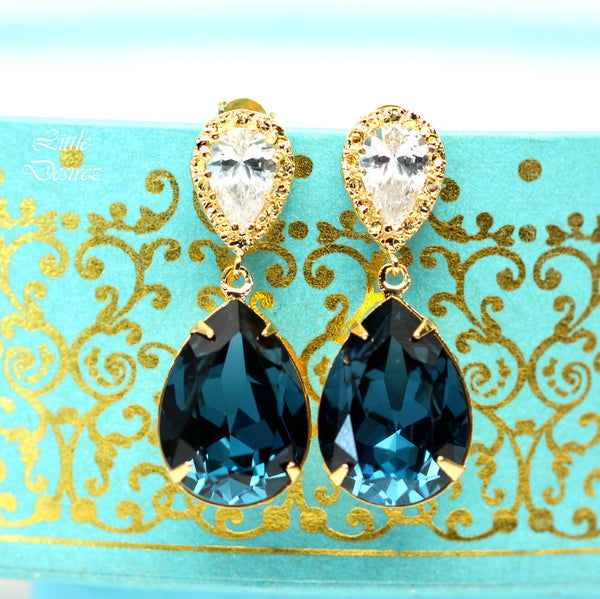 Navy Blue Earrings for Wedding Navy and Gold Earrings Bridal Earrings Navy Blue Bridesmaid Earrings Blue Navy Earrings Gift for Her MO31P