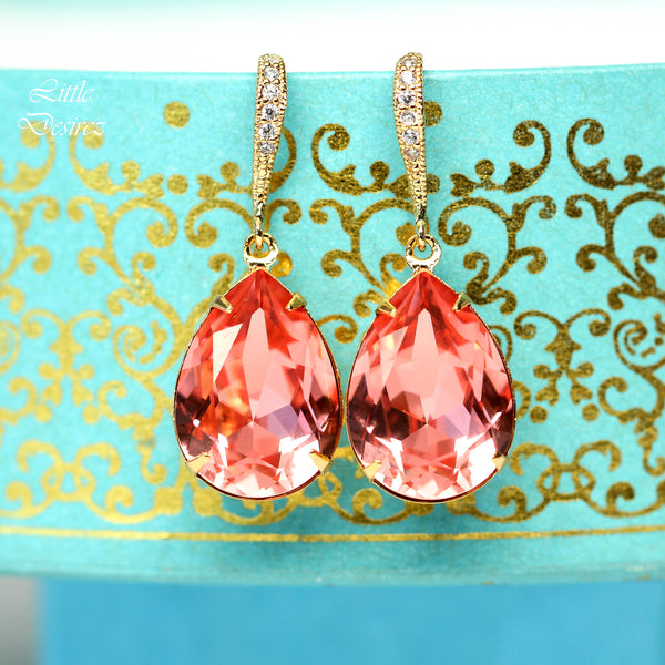 Coral Earrings Peach Gold Earrings Earrings 16k Gold Plated Bridesmaid Gift Wedding Earrings Beach Wedding Jewelry CO31H