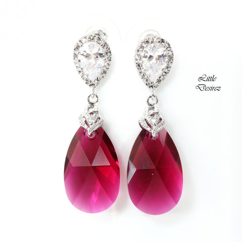 Ruby Earrings  Earrings Fuchsia Earrings Pink Earrings Bridal Jewelry Statement Bridesmaid Earrings Cubic Zirconia Earrings RP32P