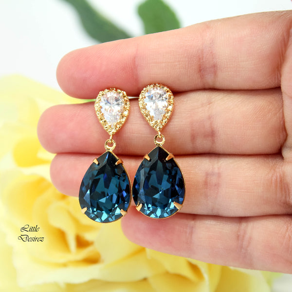 Navy Blue Earrings for Wedding Navy and Gold Earrings Bridal Earrings Navy Blue Bridesmaid Earrings Blue Navy Earrings Gift for Her MO31P